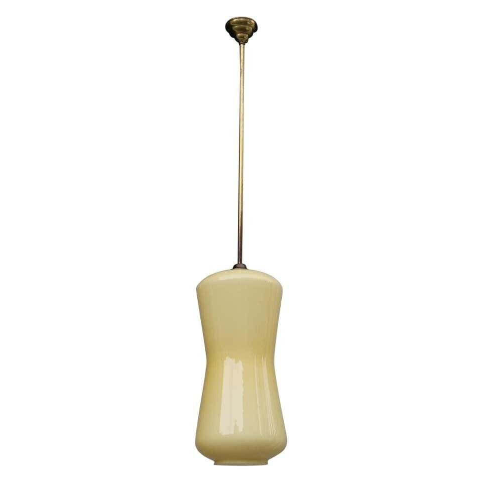 Midcentury Italian Chandelier Yellow Vistosi Design 1950s Brass Gold