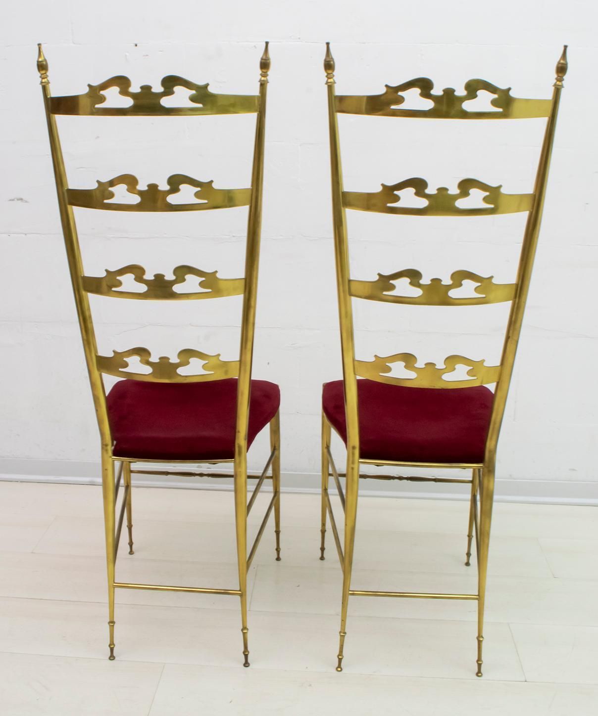Pair Of Mid Century Modern Italian Brass High Back Chiavari Chairs, 50s photo Furniture