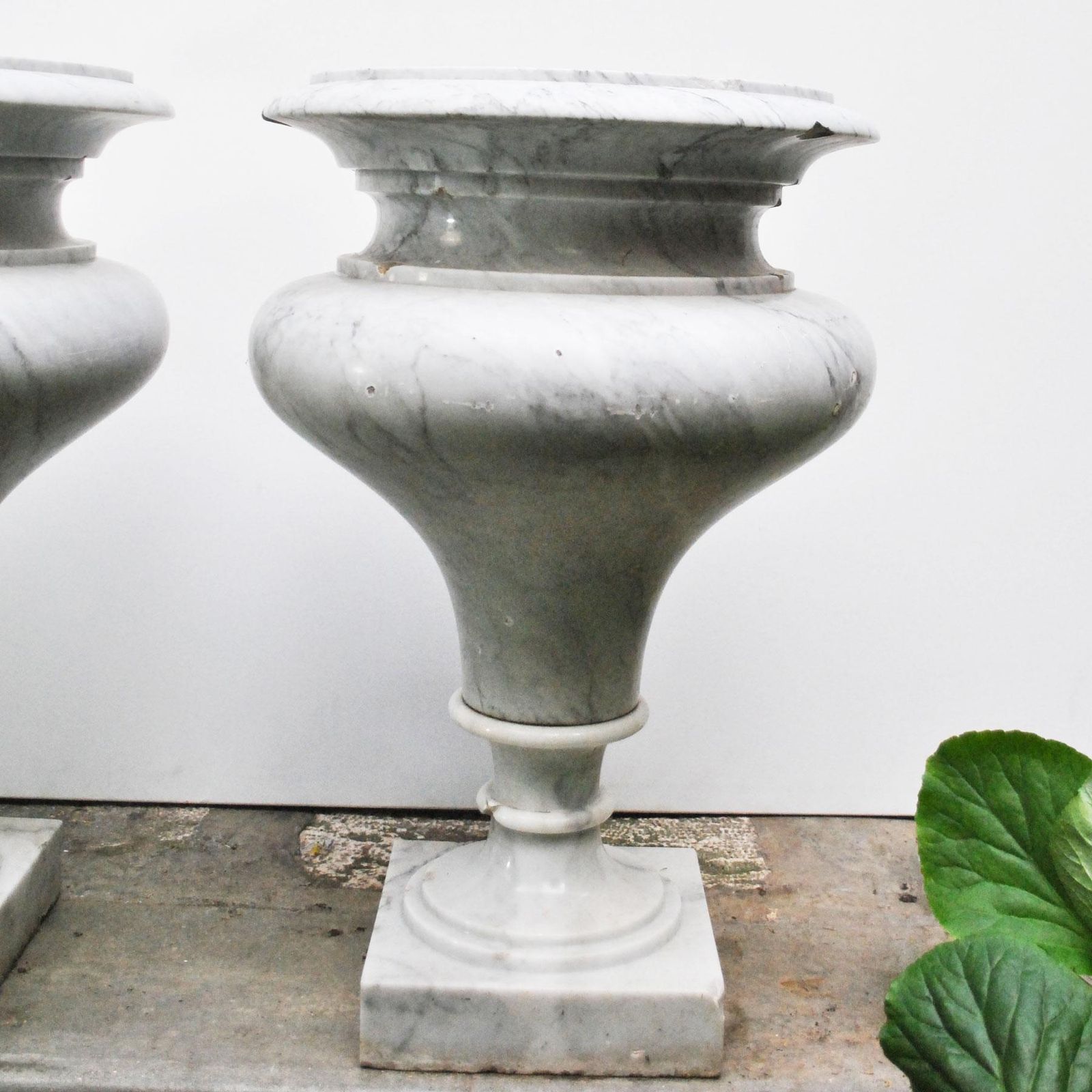 photo for sale Elegant Pair Of Large Carrara Marble Vases, Period Early 20th Century