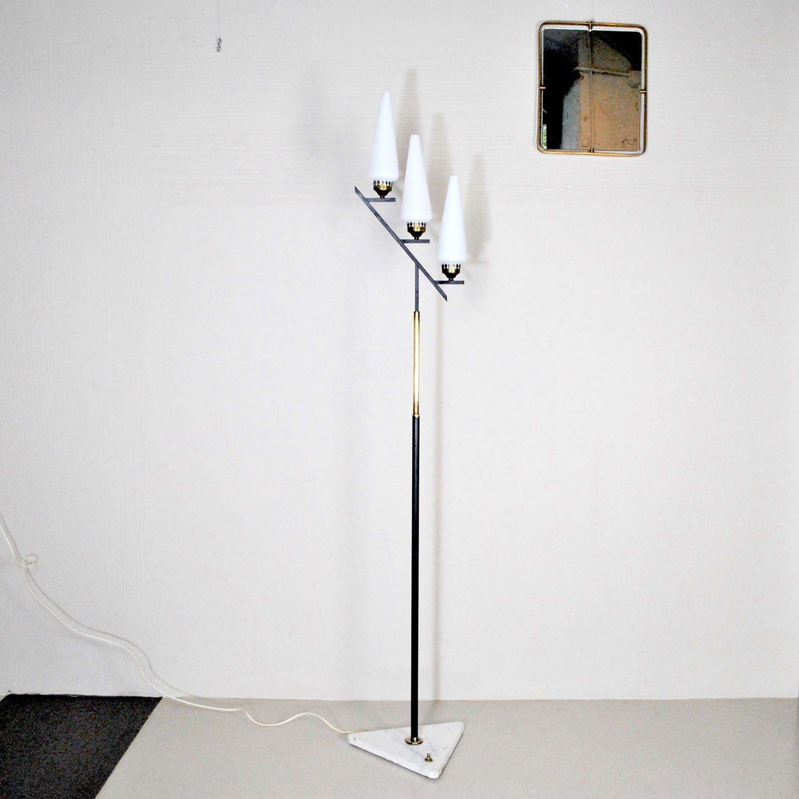 Stilnovo Italian Midcentury Floor Lamp In Brass And Opaline From The 1950s photo furniture