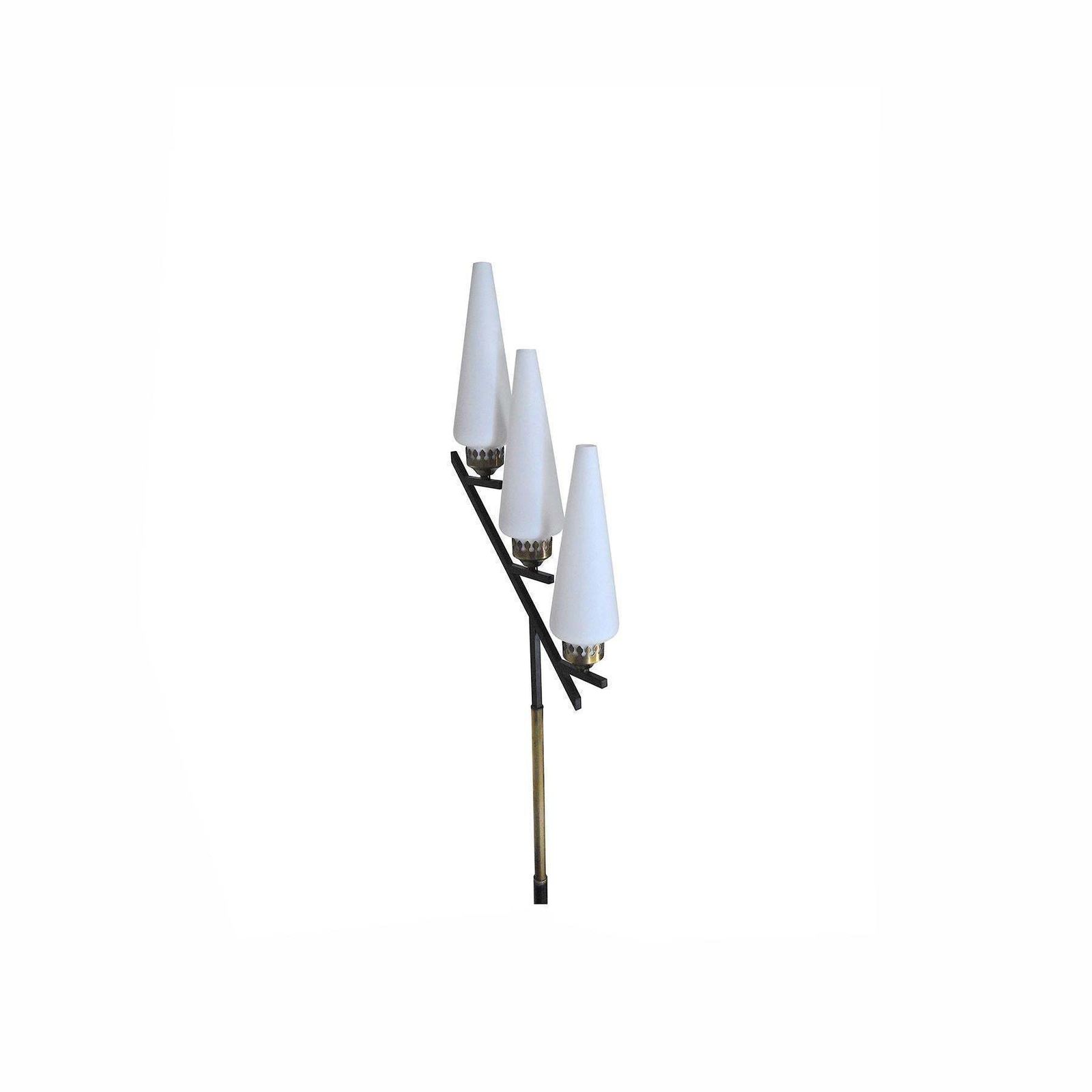 Stilnovo Italian Midcentury Floor Lamp In Brass And Opaline From The 1950s photo vintage