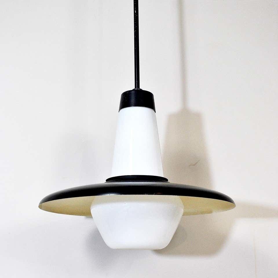 Italian Chandelier With Part Lighitng In Opal Glass, Late 1960s photo Lighting