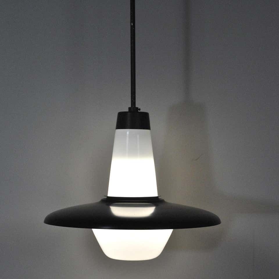 Italian Chandelier With Part Lighitng In Opal Glass, Late 1960s photo vinterior