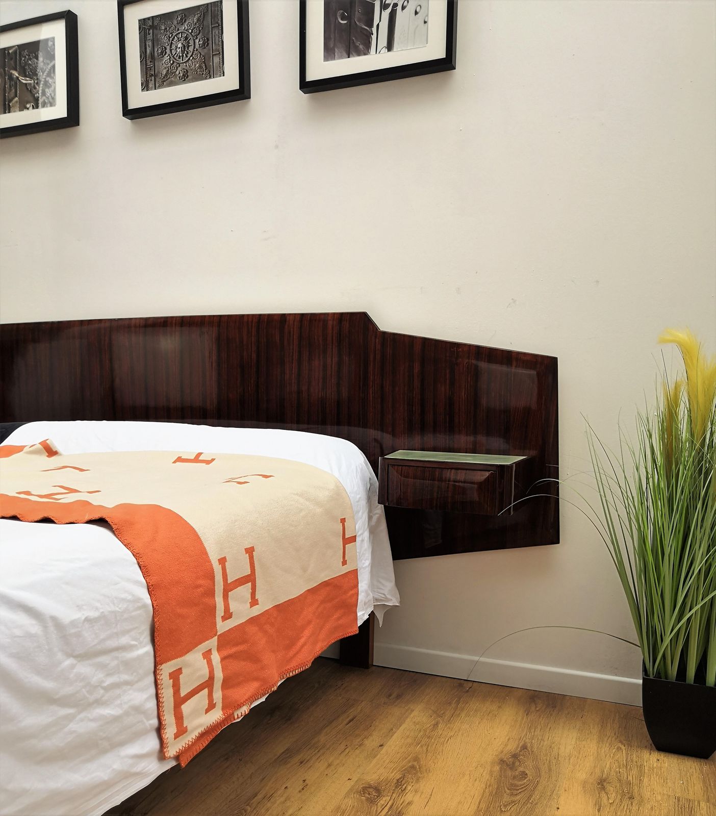 1950s Italian Art Deco Mid Century Modern Bed Frame With Floating Nightstands photo furniture