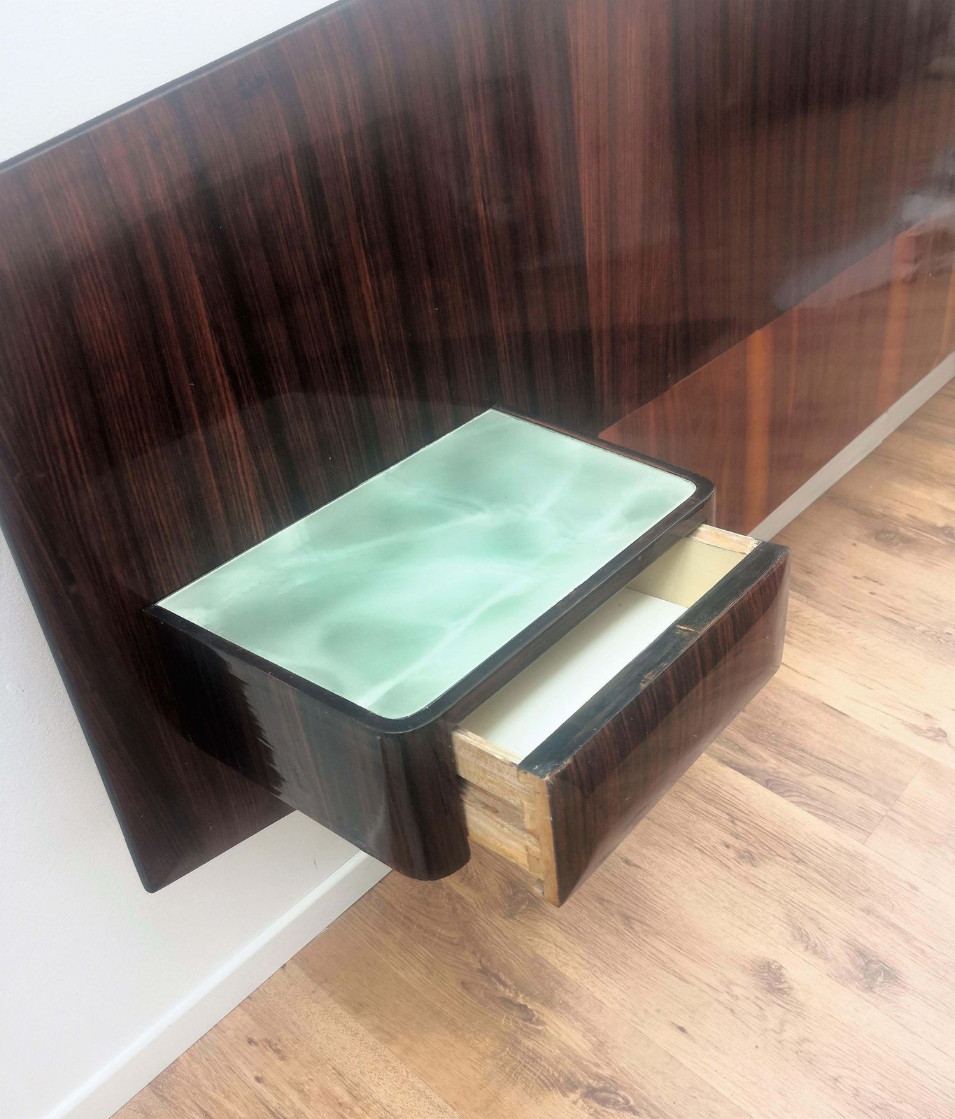 1950s Italian Art Deco Mid Century Modern Bed Frame With Floating Nightstands photo buy