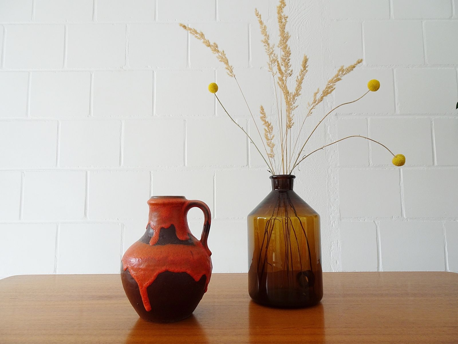 Carstens Vase In Brown Orange, Mid Century Handle Vase, Carstens Tönnieshof Jug Vase photo vintage