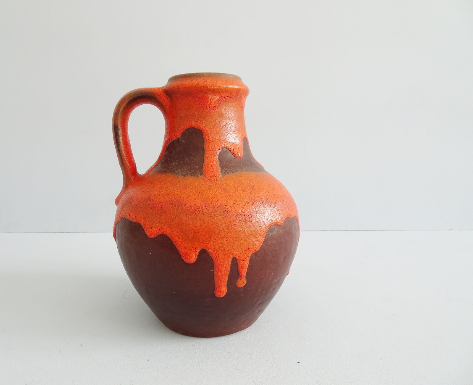 Carstens Vase In Brown Orange, Mid Century Handle Vase, Carstens Tönnieshof Jug Vase