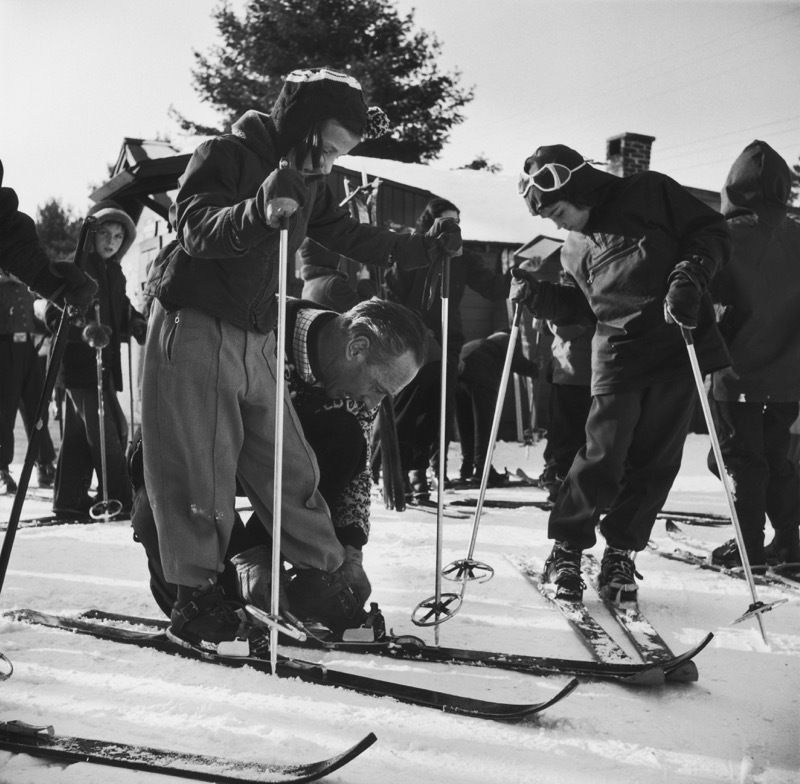 Slim Aarons 'New England Skiing' 1955 Oversize Silver Gelatin Print Framed In Black photo furniture