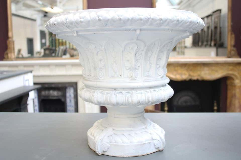 Antique Pair Of Mid Victorian Cast Iron Garden Urns photo for sale
