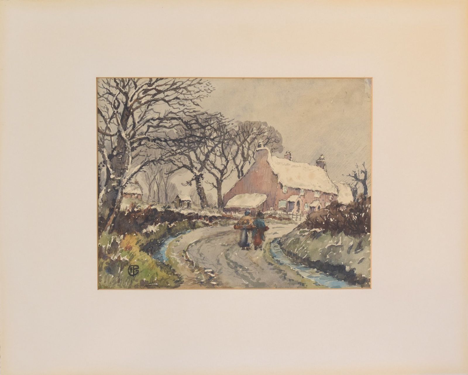 'Village In The Snow' – Aquarel Met Winterlandschap