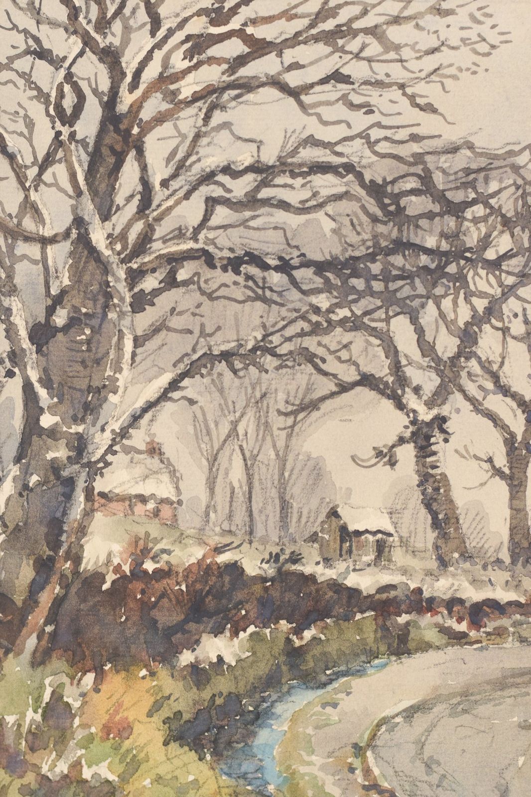'Village In The Snow' – Aquarel Met Winterlandschap photo Kunst