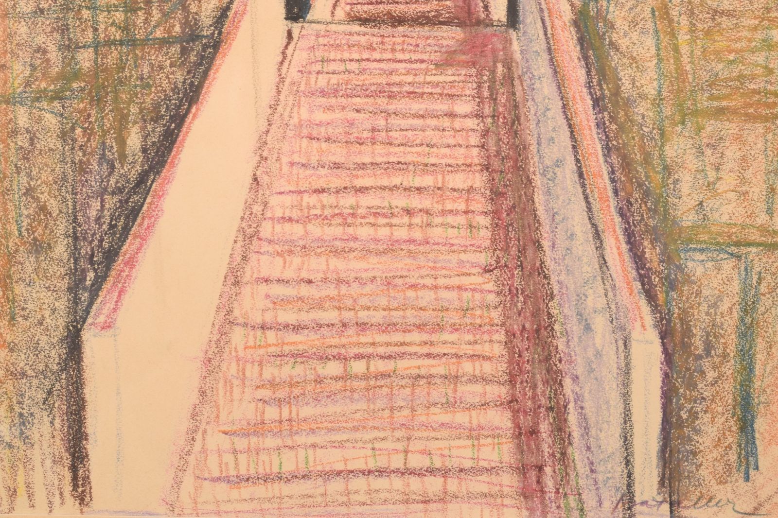 Modernist Coloured Drawing Of A Church And Stairway photo 339.0