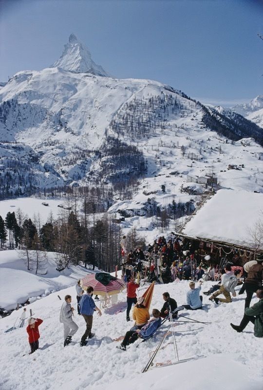Slim Aarons 'Zermatt Skiing' 1968 Oversize C Type Print Framed In White photo furniture