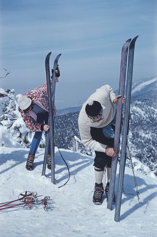 Slim Aarons 'On The Slopes Of Sugarbush' 1960 Oversize C Type Print Framed In White photo furniture