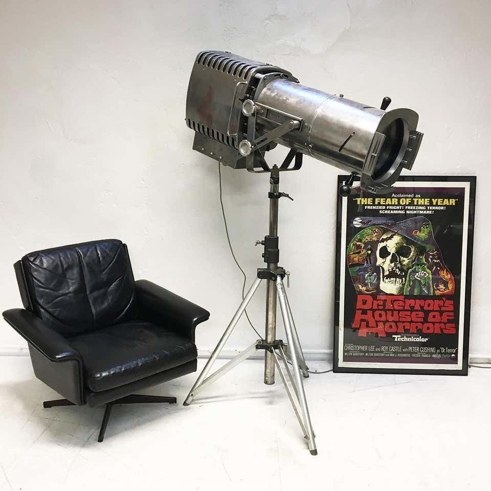 1960s 70s Strand Electric Steel Stage Theatre Tripod Industrial Salvaged Light photo furniture