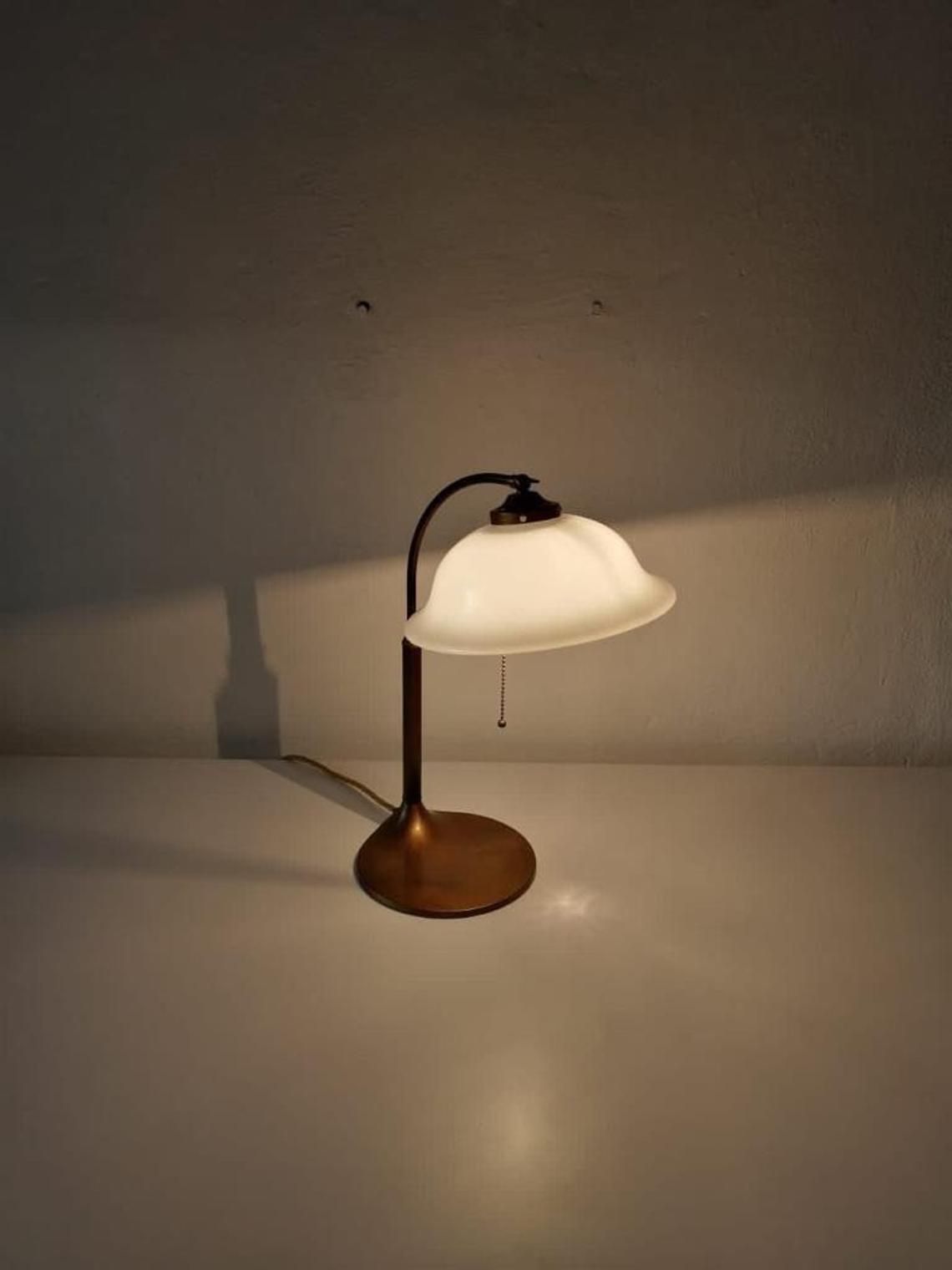 Art Deco Table Lamp 40s Germany   Glass Head And Bronze Body   By Trikonzept Bonn photo for sale