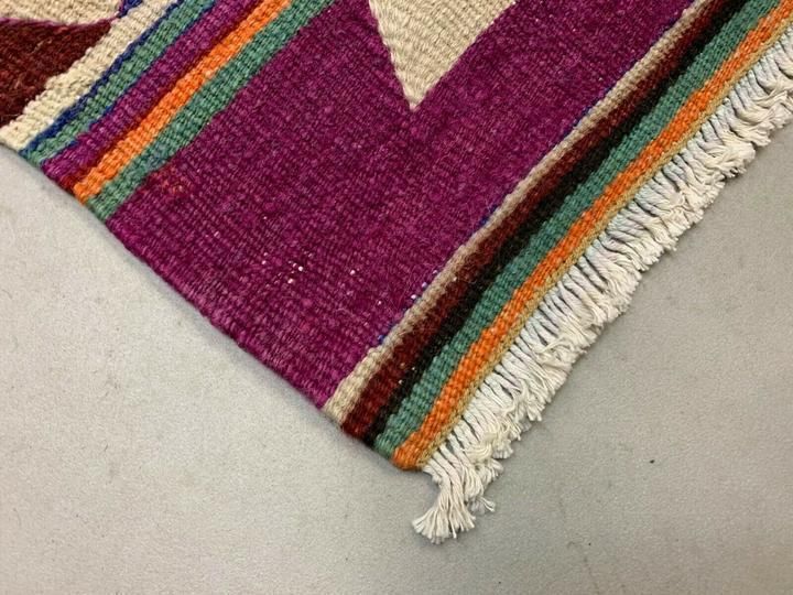 Vintage Turkish Kilim Rug 340x188 Cm Wool Large Red Orange Black Green photo 850.0
