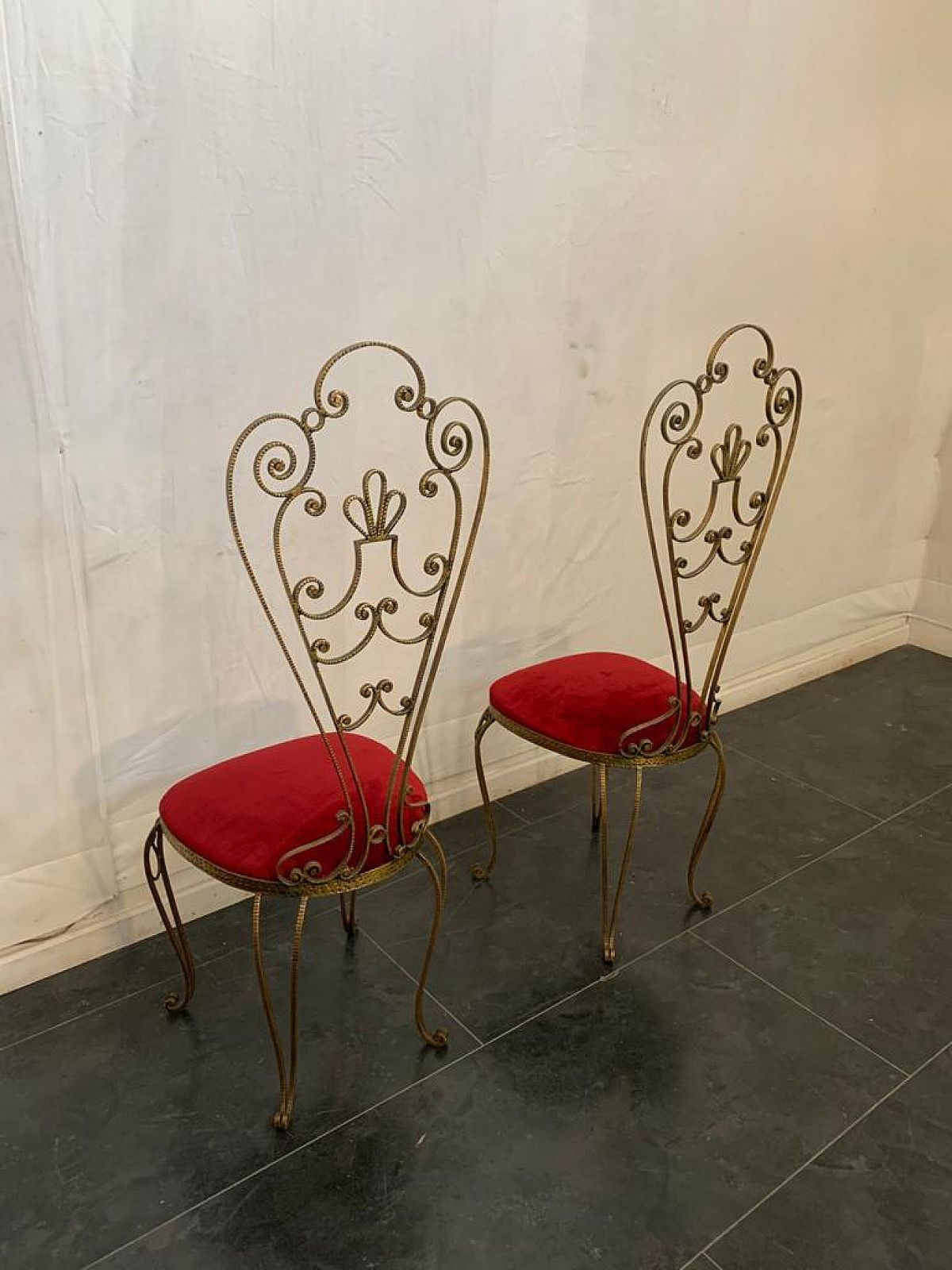 Pair Of Wrought Iron Chairs With High Backrest, 50s photo vintage
