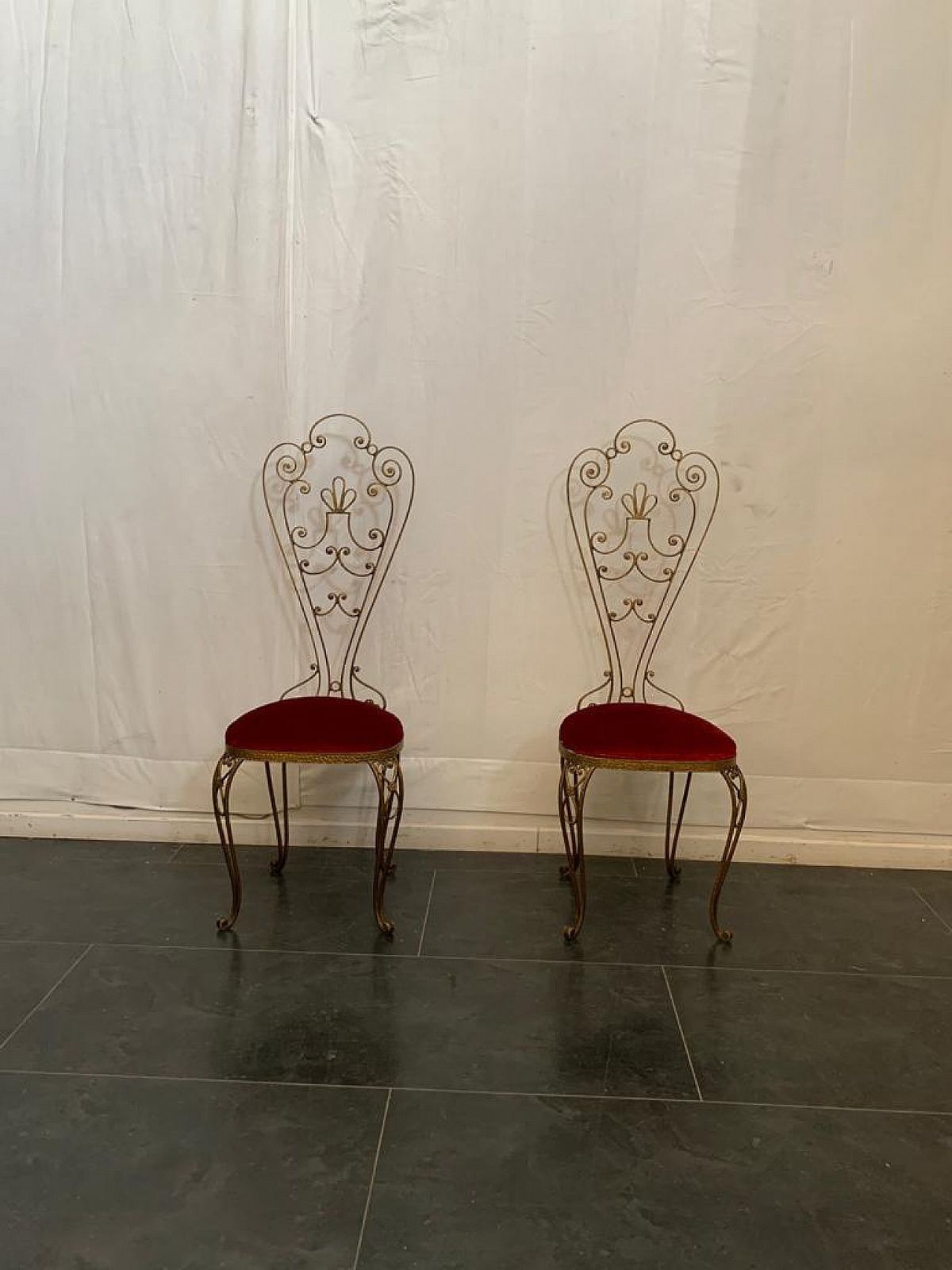 Garden Furniture Pair Of Wrought Iron Chairs With High Backrest, 50s photo