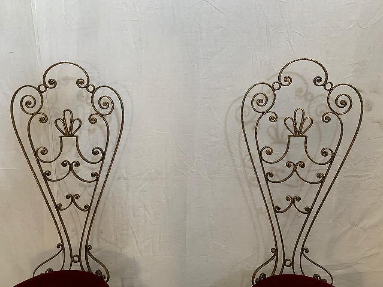 photo vintage Pair Of Wrought Iron Chairs With High Backrest, 50s