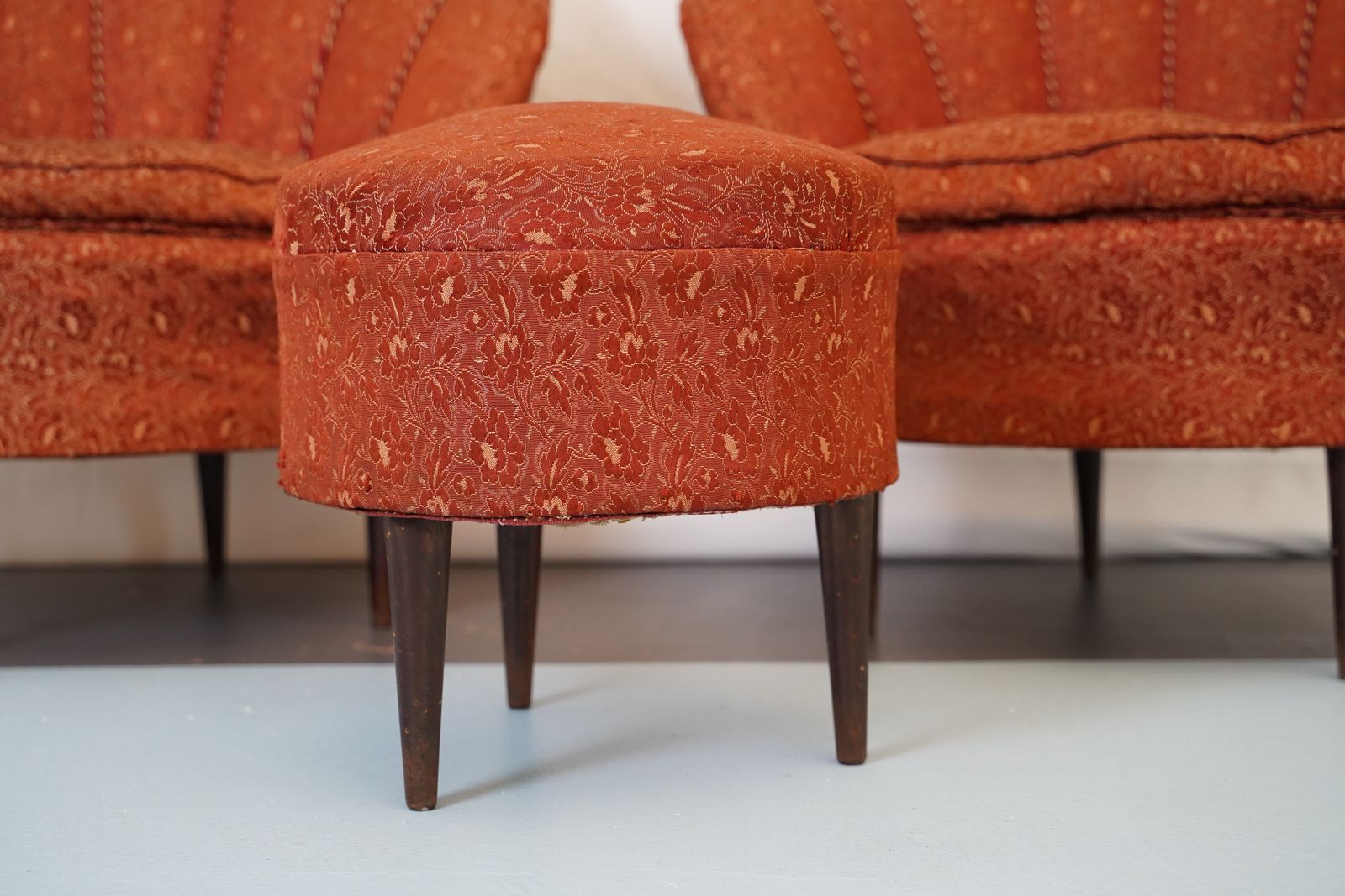 Set Of Two Armchairs And One Ottoman In The Manner Of Gio Ponti, Italy 50s. photo 1880.25
