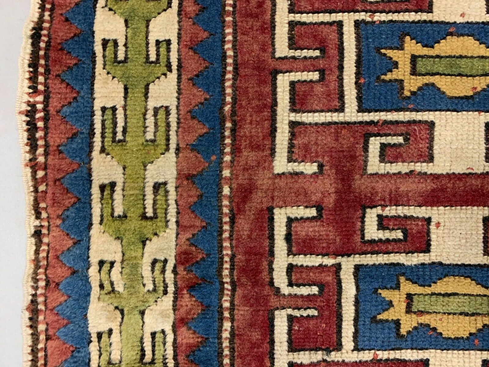 Vintage Turkish Runner 365x87 Cm Kazak Rug, Terracotta Red, Green, Beige Blue photo vinterior