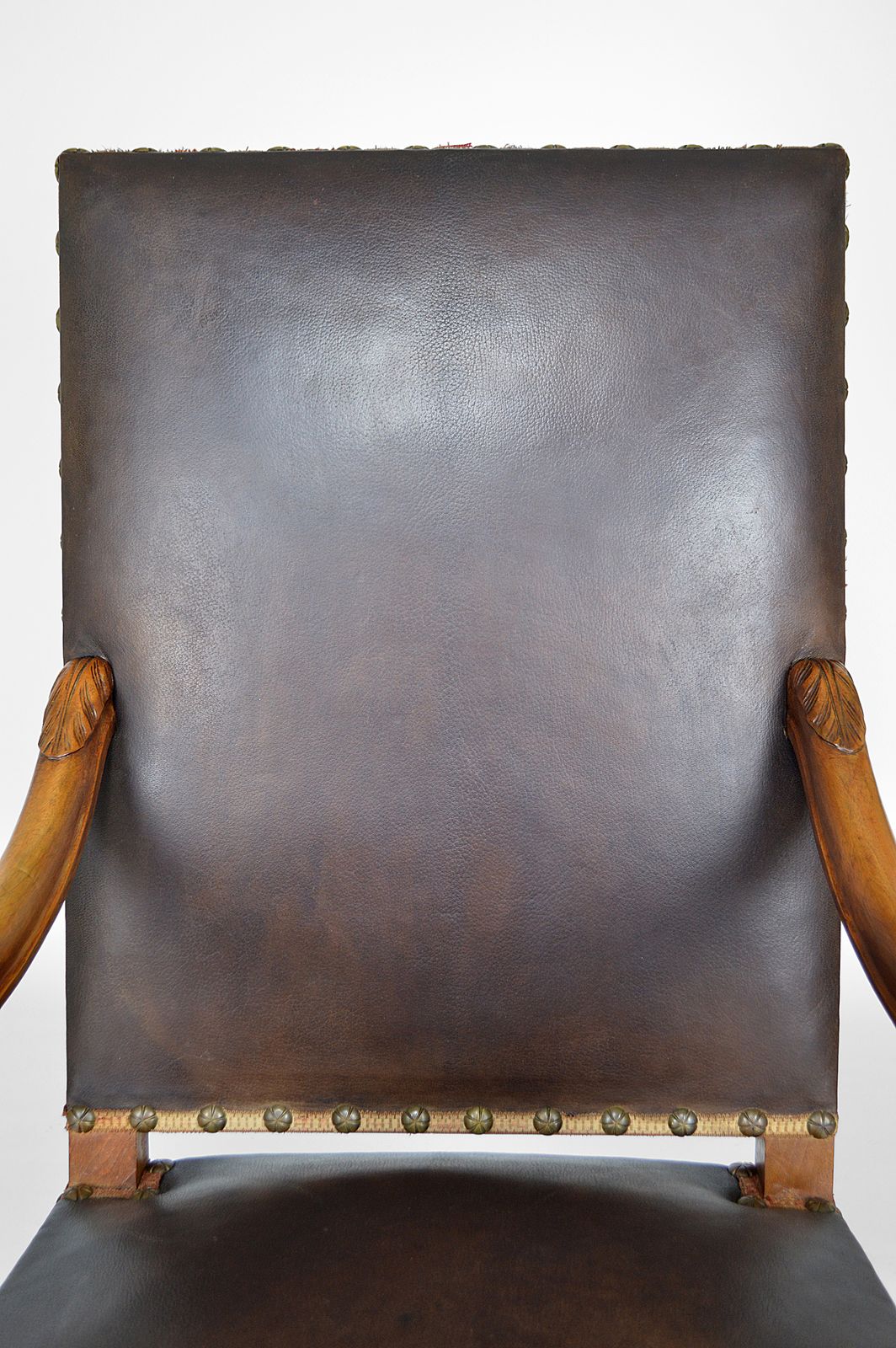 photo for sale Louis XIII Style Desk Chair In Leather And Carved Walnut, 1860s