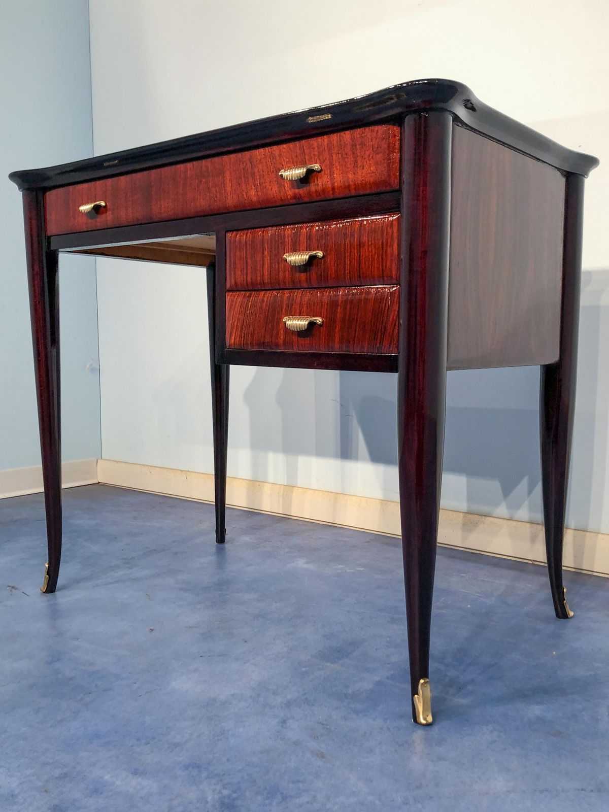Italian Midcentury Small Desk With Chair Attributed To Paolo Buffa, 1950s photo vinterior