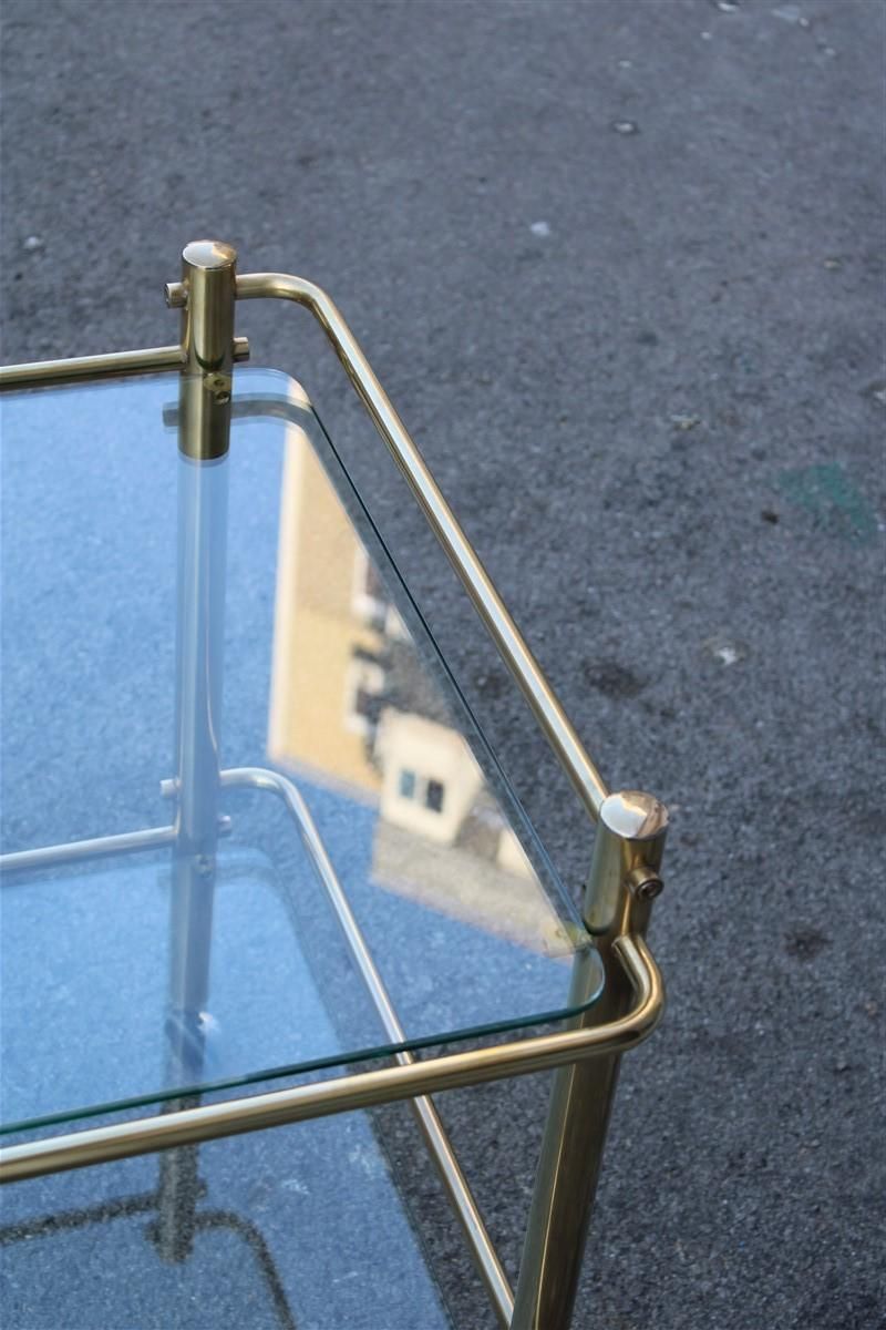 Minimal Bar Cart Italian Design Gold Brass 1970s Glass Transparent Top photo Furniture