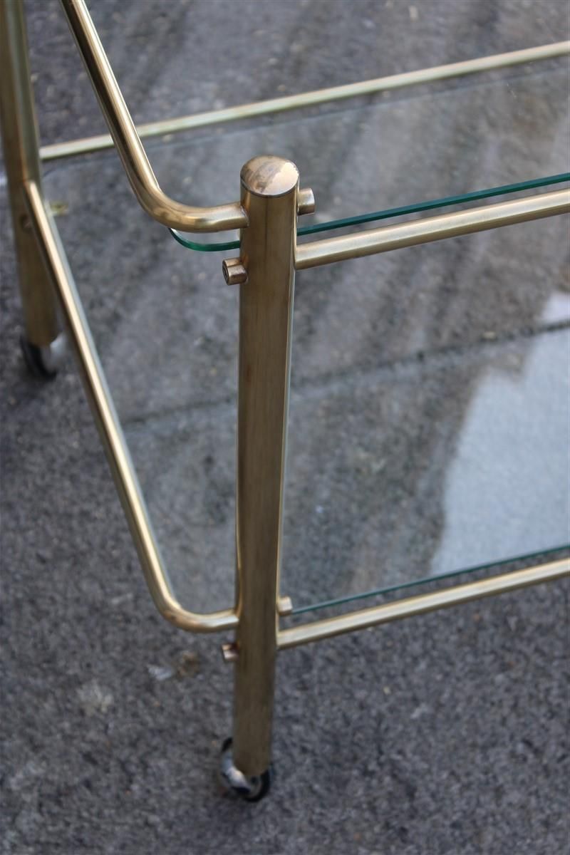 Furniture Minimal Bar Cart Italian Design Gold Brass 1970s Glass Transparent Top photo