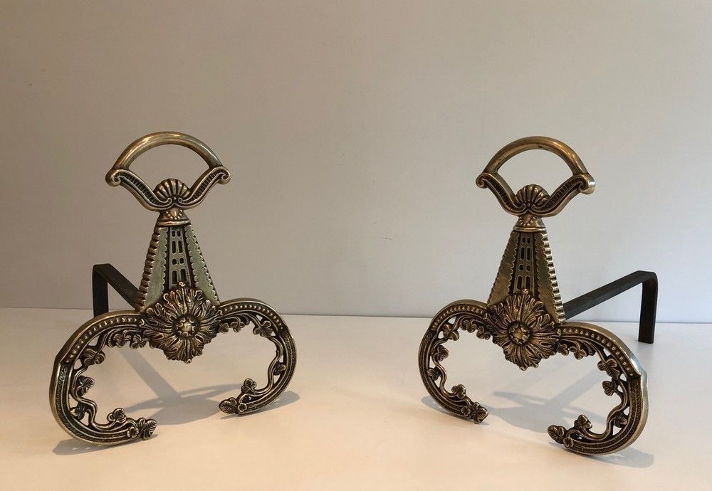 Pair Of Neoclassical Style Bronze Andirons. French. Circa 1900 photo furniture