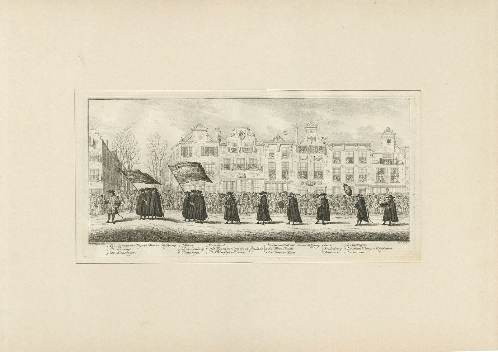 Pl.7 Antique Print Of The Funeral Procession Of Anna Van Hannover By Fokke (1761)