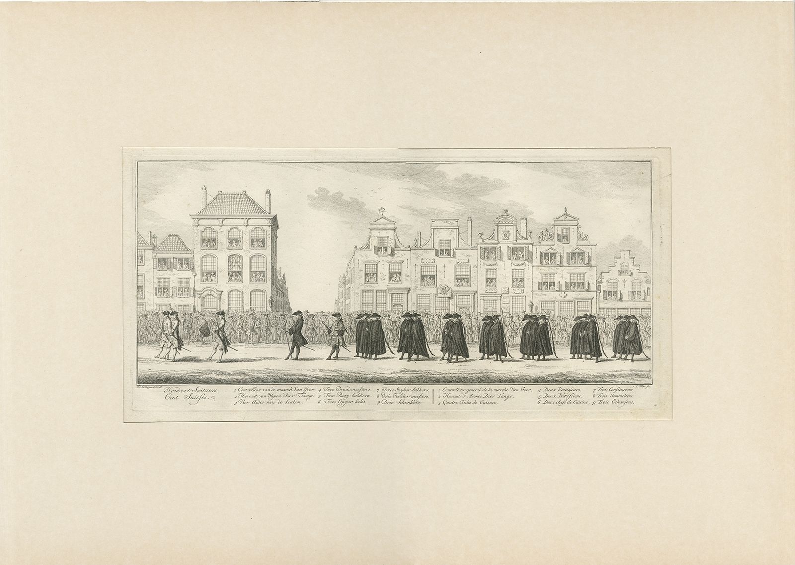 Pl.4 Antique Print Of The Funeral Procession Of Anna Van Hannover By Fokke (1761)