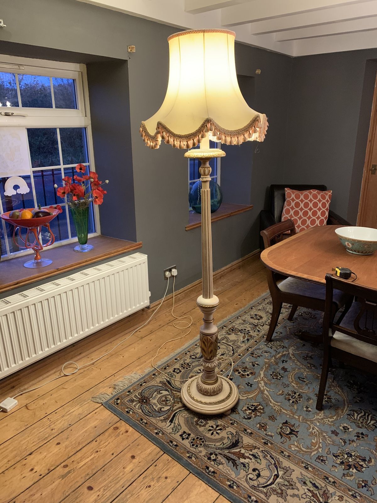 Vintage Wooden Torchere Floor Lamp