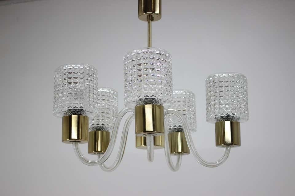 Midcentury Glass Chandelier, Kamenický šenov, 1970s photo Lighting