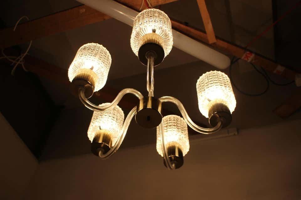 Midcentury Glass Chandelier, Kamenický šenov, 1970s photo vintage