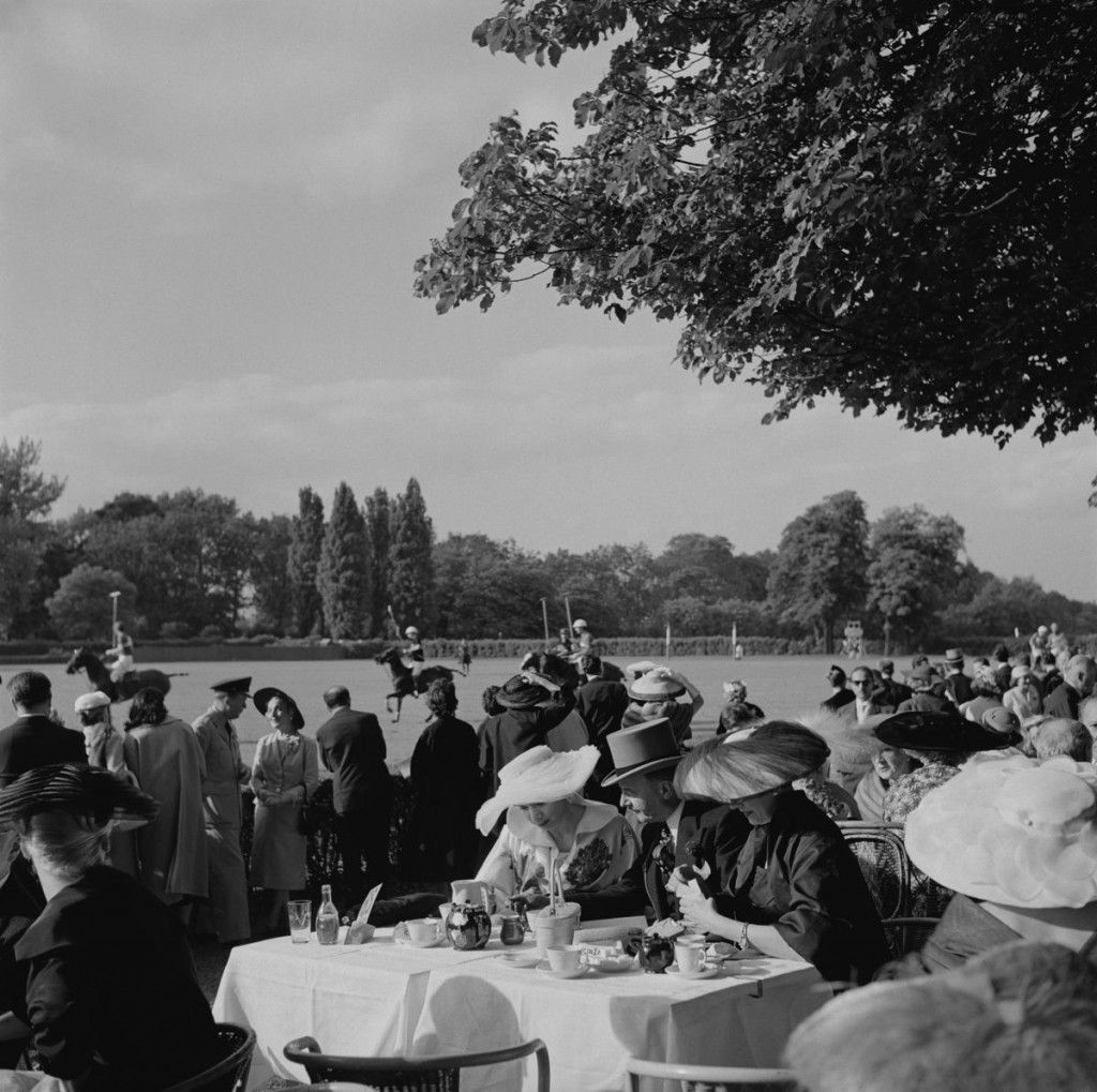 Slim Aarons 'French Polo Crowd' Circa 1950 Silver Gelatin Print Framed In White photo furniture