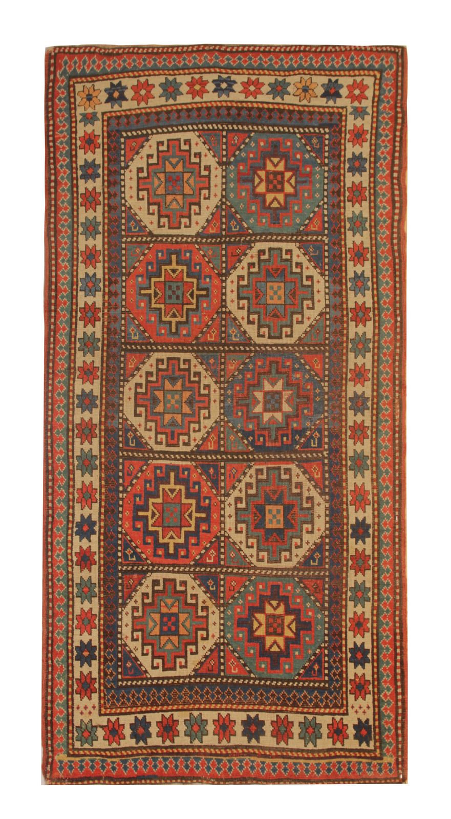 Rare Handwoven Antique Kazak Area Rug, Traditional Geometric Carpet  100x206 Cm