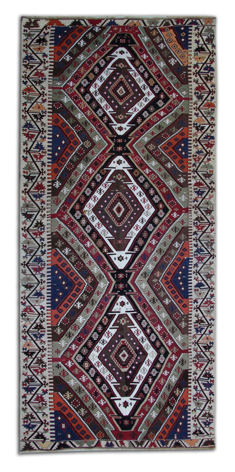 Antique Rug  Geometric Turkish Carpet Anatolian Kilim Rug 213 X 450 Cm