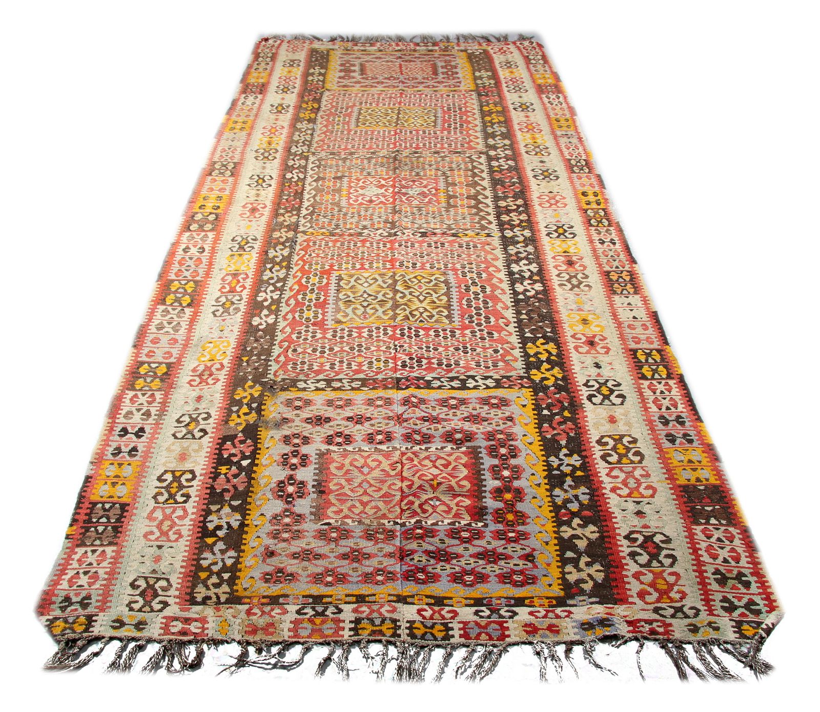 Large Antique Kilim Rug, Handwoven Geometric Turkish Flat Weave Carpet 158x438 Cm photo for sale
