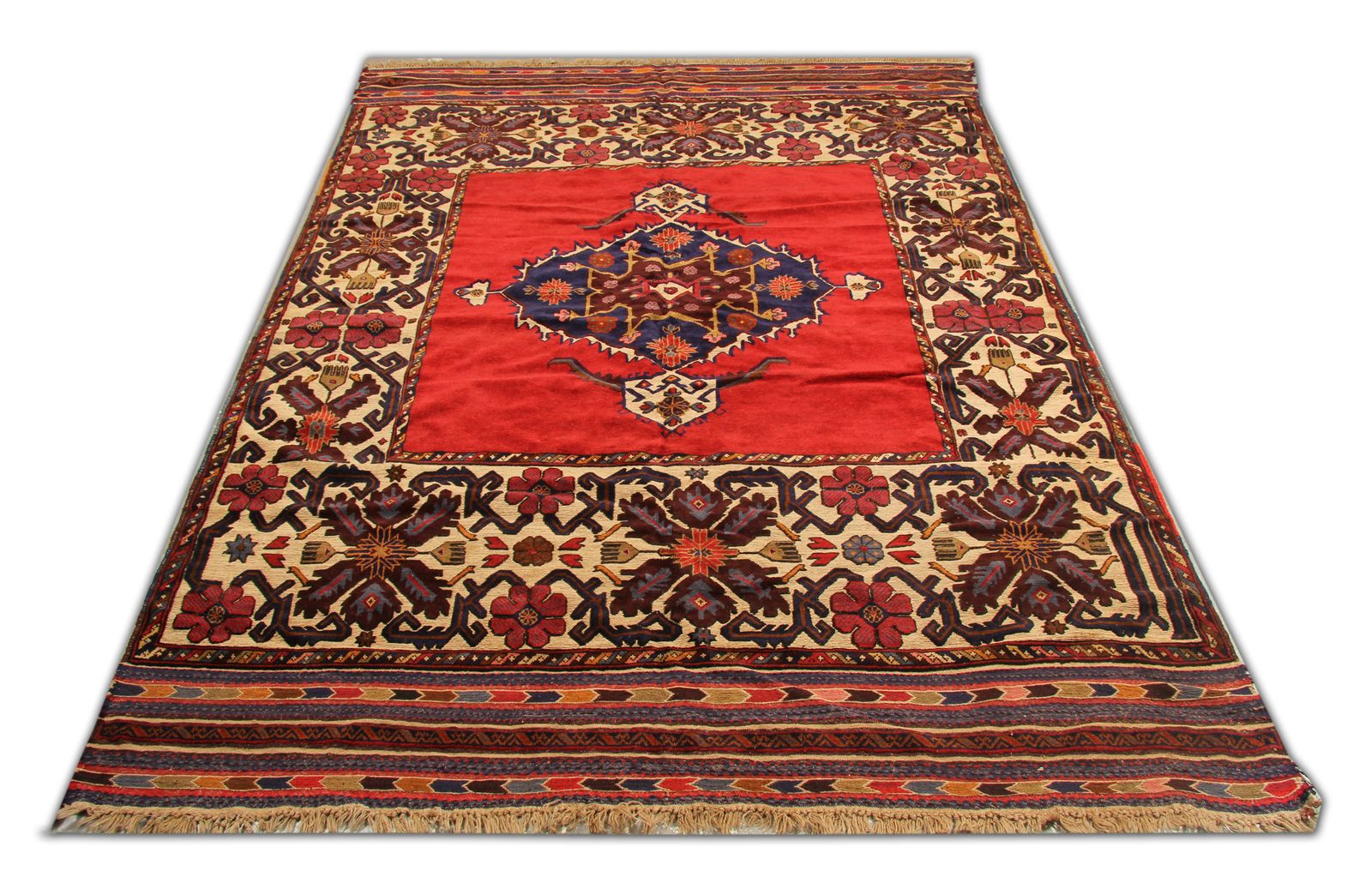Area Rug, Red Wool Carpet Vintage Afghan 244x304cm photo for sale