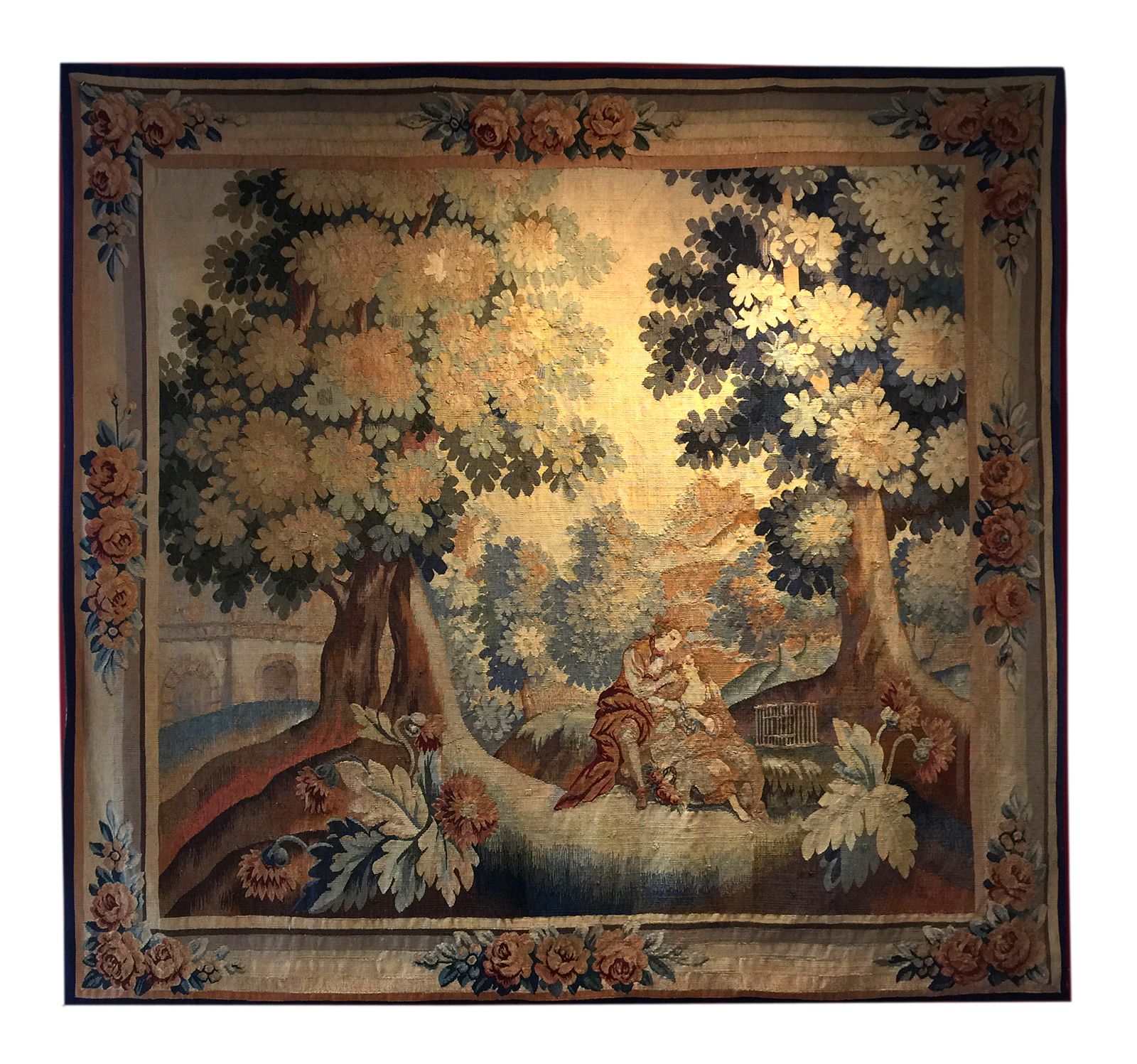 Handmade Needlepoint Carpet, Antique Flemish Tapestry, Wall Hanging 200x200 Cm