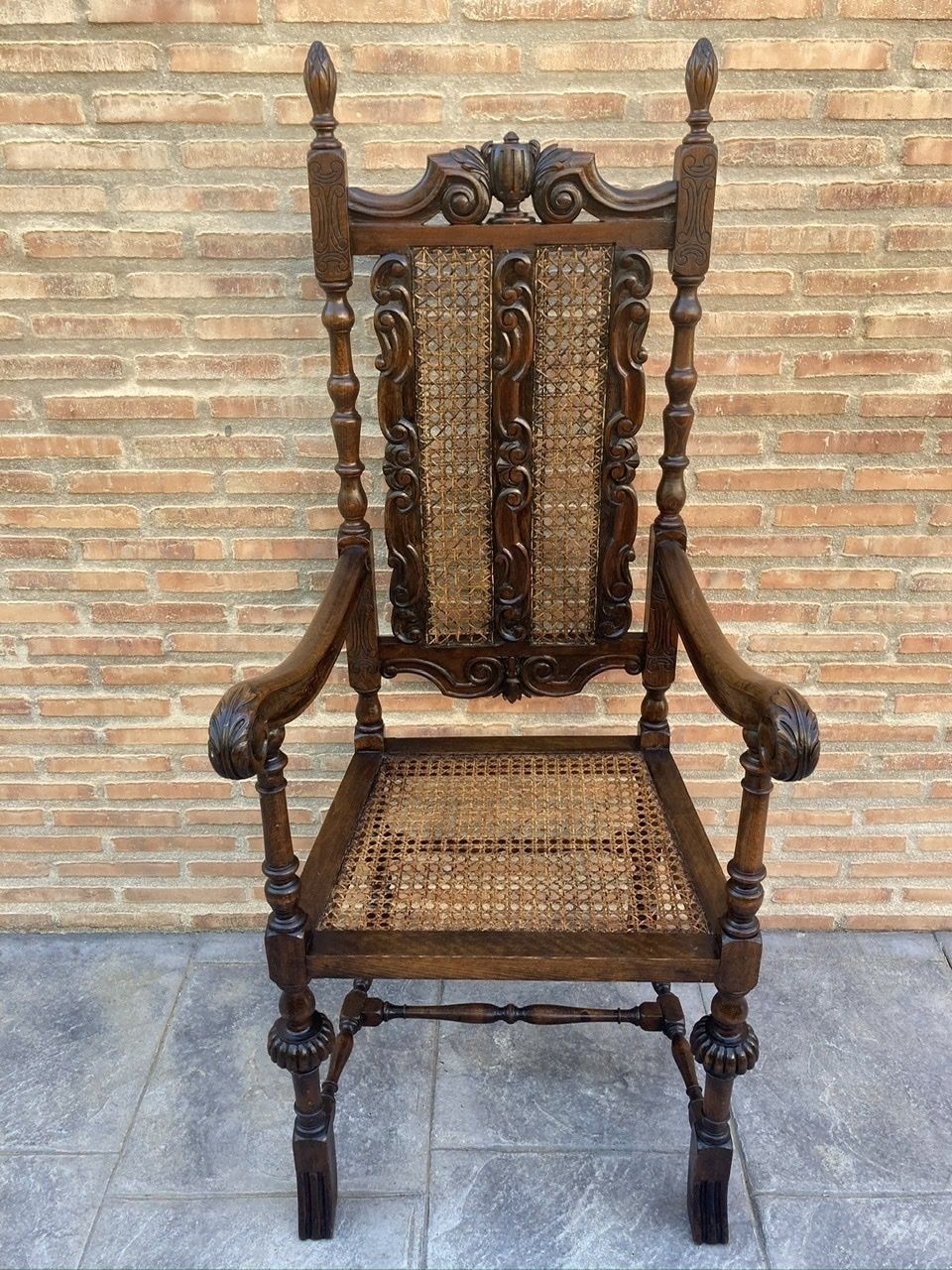 Louis Xvi Style French Carved Walnut Armchair With Reed Seat photo furniture