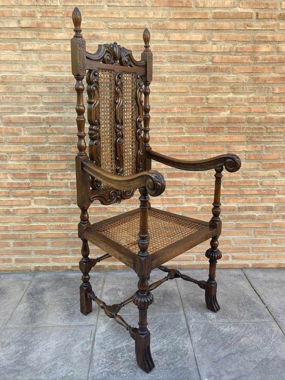 Louis Xvi Style French Carved Walnut Armchair With Reed Seat photo buy