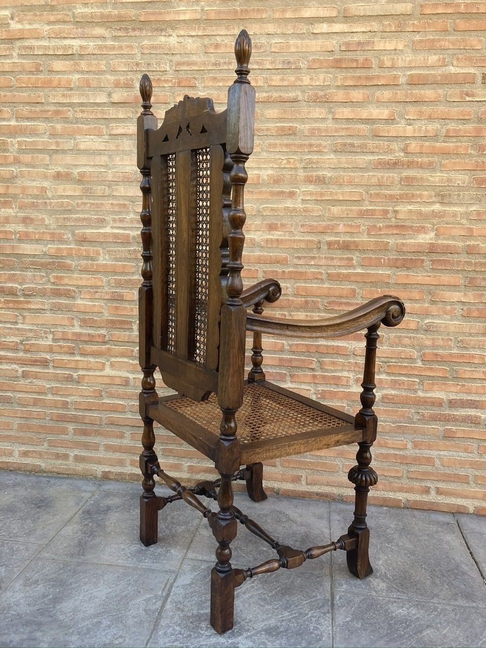1338.0 Louis Xvi Style French Carved Walnut Armchair With Reed Seat photo