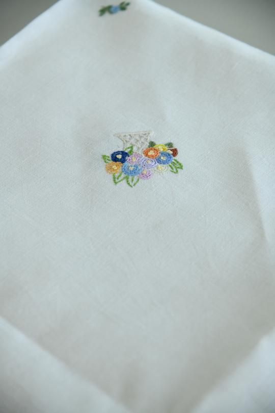 Vintage Square Tablecloth Embroidered Flower Baskets photo for sale