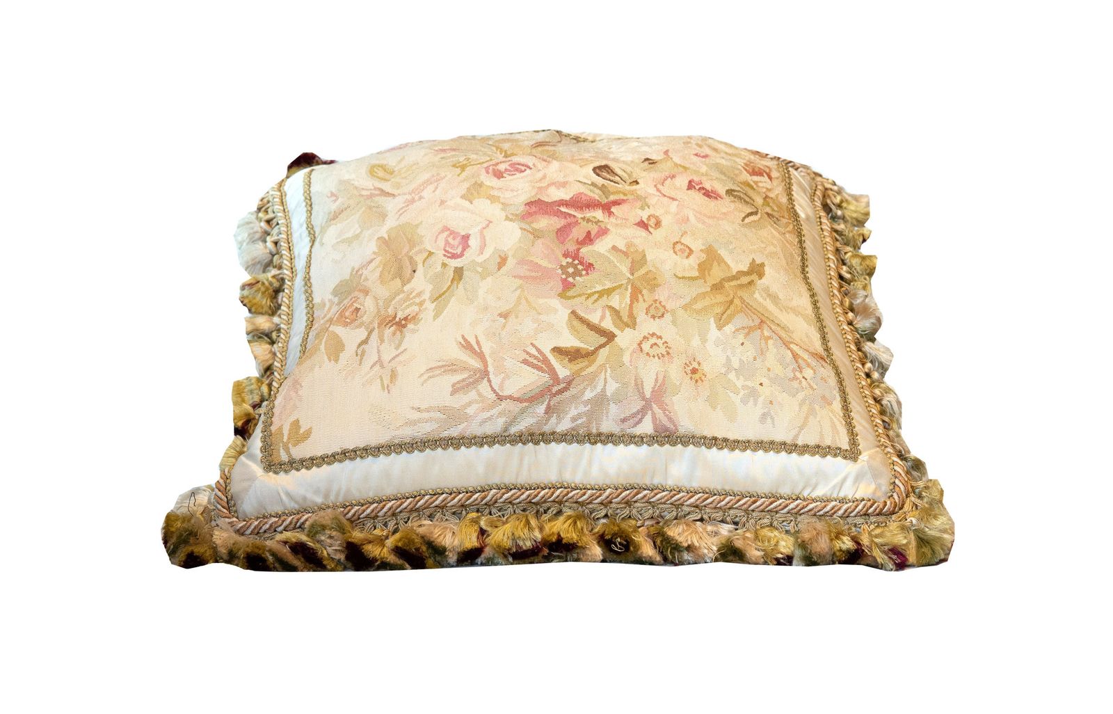 Traditional French Aubusson Cushion Cover, Handmade Needlepoint Scatter Cushion photo for sale