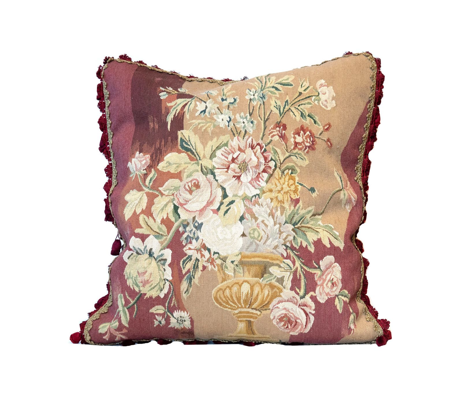 Traditional French Aubusson Cushion Cover, Handmade Tapestry Needlepoint Cushion Cover