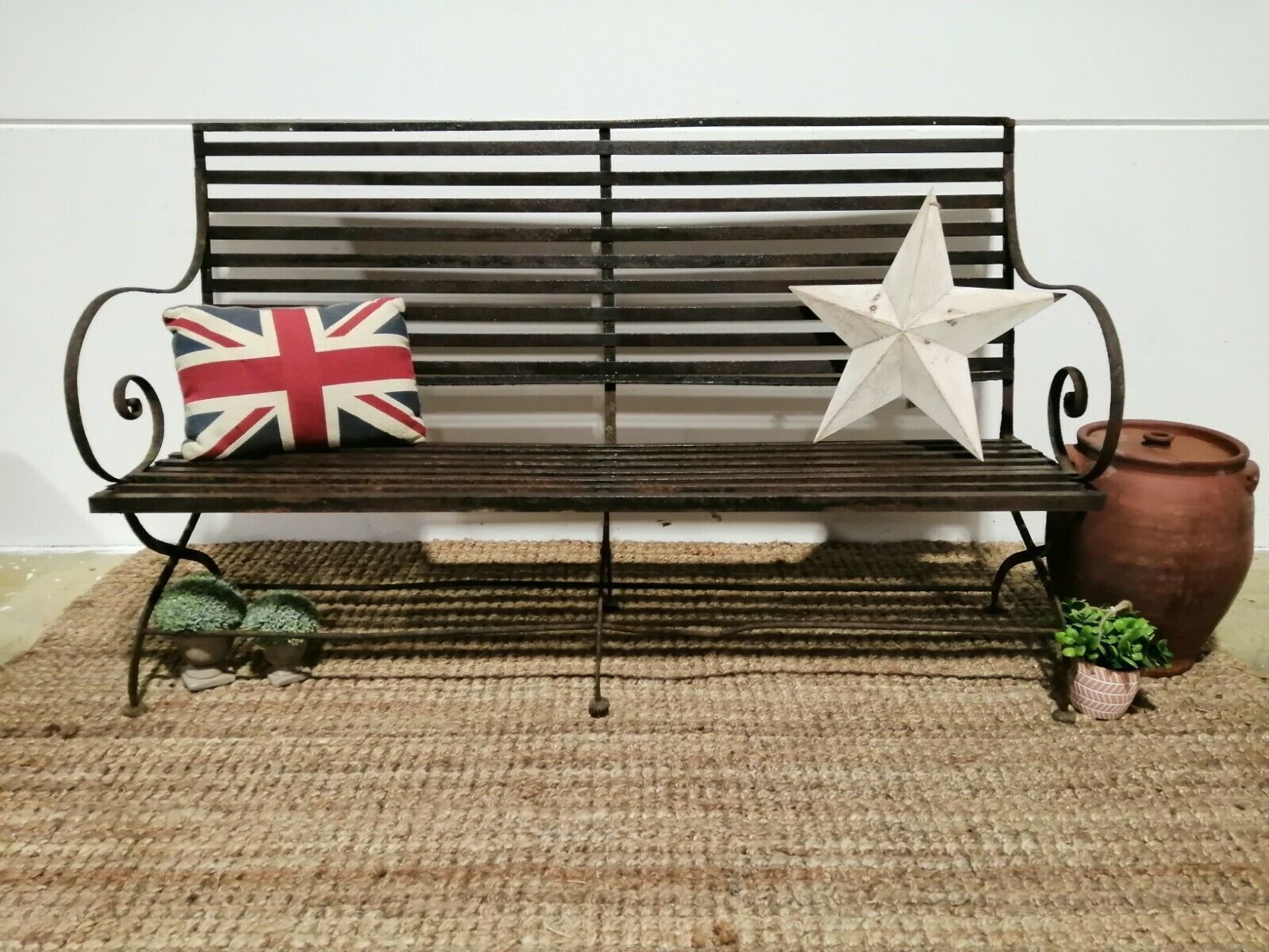 Garden Furniture Antique Victorian Cast Iron Strap Bench photo
