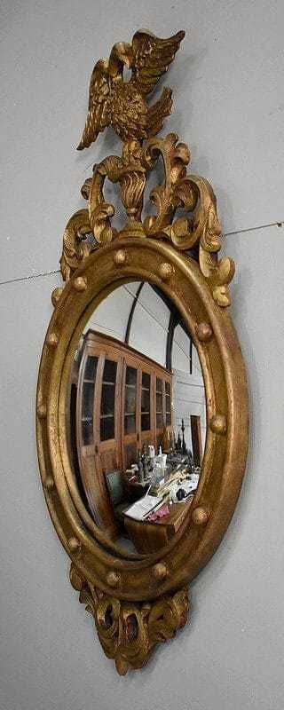 Old Fashioned Golden Wood Witch Mirror Late 19th Century photo for sale